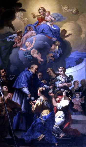 São Nicolau distribui os seus Três Sacos de Ouro, c.1705 (óleo sobre tela) de Giovanni Antonio Pucci