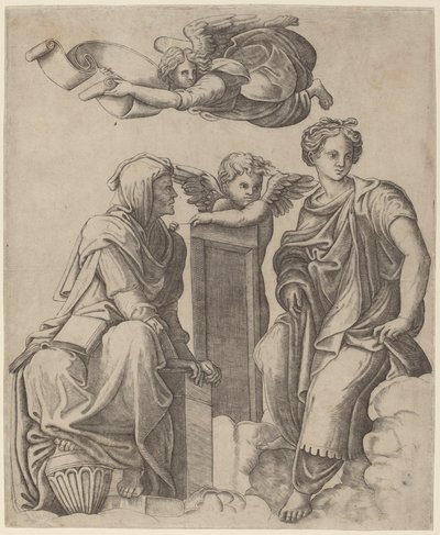Duas Sibilas e um Anjo de Giovanni Antonio da Brescia after Raphael