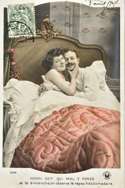 Cartão Postal: Honni soit qui mal pense y/Sunday descansar semanalmente - data 1907 de Phillipe de Marlier