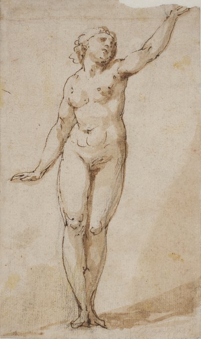 Mulher nua em pé, levantando o braço esquerdo de Giovanni Baglione