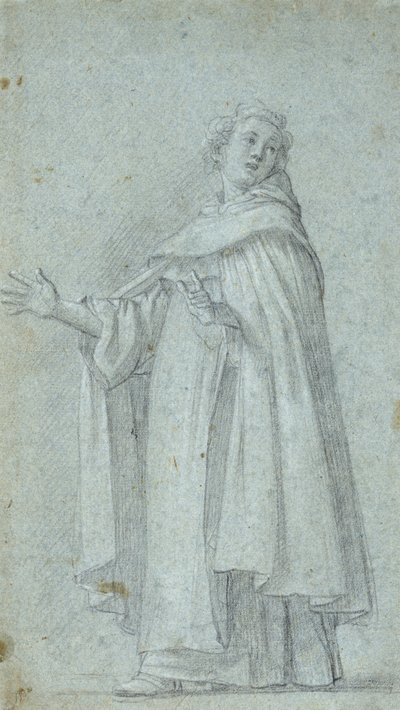 Estudo de um Dominicano em pé, c. 1595 (giz negro, aumentado com branco, sobre papel de colagem azul) de Giovanni Baglione
