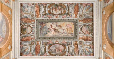 Carruagem do Sol conduzida por Apollo, Apollo Loggia, c.1560 (fresco) de Giovanni Battista and Cambiaso Luca Castello