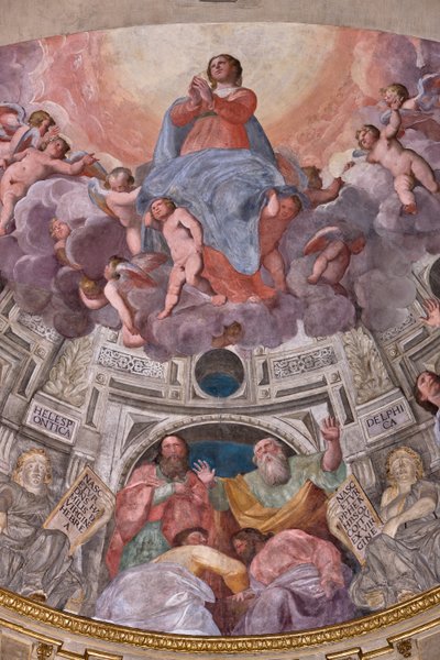 Génova, Duomo (Catedral de São Lourenço), no interior, a Capela Lercari ou a Capela do Santíssimo Sacramento (abside norte), abside: "Assunção da Virgem", afresco de Giovanni Battista Castello conhecido como Bergamasco de Giovanni Battista Castello