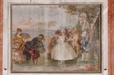 Alojamento dos convidados, a Sala das Cenas de Carnaval: "Pantalone e Columbina", uma cena com máscaras de Giovanni Battista Tiepolo