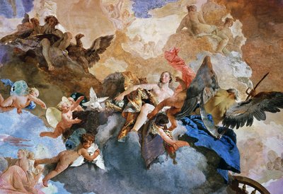 Sequestro de Vênus por Kronos, detalhe do Curso de Carruagem do Sol, fresco por Giambattista Tiepolo (1696-1770), Galeria da Tapeçaria, Palazzo Clerici, Milão, Lombardia, Itália de Giovanni Battista Tiepolo