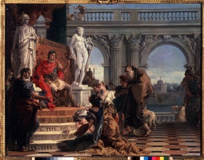 Mecenas apresentando as artes a Augusto. Caio Cilnius Mecenas (ou Mecene) (cerca de 70 aC-8 aC) Político romano que dedicou sua fortuna e influência à promoção das artes e letras entre de Giovanni Battista Tiepolo