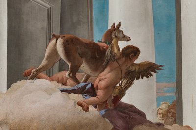Palazzina (Prédio Pequeno), o hall de entrada: "O Sacrifício de Ifigênia", detalhe da corça enviada por Ártemis para substituir Ifigênia de Giovanni Battista Tiepolo