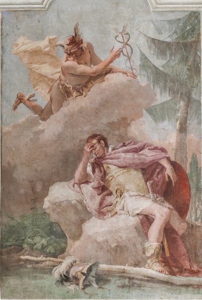 Palazzina (Pequeno Edifício), a terceira sala ou quarto do Aeneid: "Aeneas sonha com Mercúrio que o ordena a sair" de Giovanni Battista Tiepolo