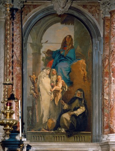 Santa Maria com o Menino e três santos dominicanos (fresco) de Giovanni Battista (1696-1770) Tiepolo