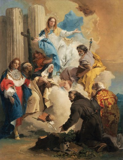 La Vierge avec seis santos - A Virgem com seis santos, de Tiepolo, Giambattista (1696-1770). Óleo sobre tela, c. 1750. Dimensão : 72,8x56 cm. Szepmuveszeti Muzeum, Budapeste de Giovanni Battista Tiepolo