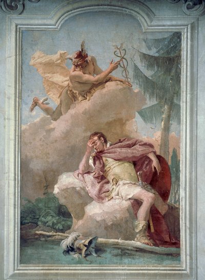 Mercúrio aparecendo a Enéas em sonho para mandá-lo ir a Cartago, de Giambattista Tiepolo (1696-1770), Quarto de Eneida, Villa Valmarana 