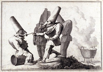 O grupo de Pulcinella (Polichinelle italiana). Desenho com caneta e lavagem a lápis por Giovanni Battista (Giambattista) Tiepolo (1696-1770). de Giovanni Battista Tiepolo