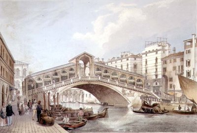 A Ponte di Rialto, Veneza, gravada por Lefevre (litho) de Giovanni Battista (after) Cecchini