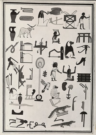 Desenhos das decorações do interior do túmulo do Faraó Psammético I, reproduzido em 1817 por Giovanni Battista Belzoni, alojado no Museu Britânico, Londres de Giovanni Battista Belzoni