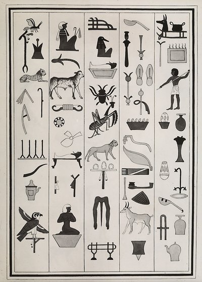 Desenhos das decorações de dentro do túmulo do faraó Psamético I, reproduzidos em 1817 por Giovanni Battista Belzoni, alojados no Museu Britânico, Londres de Giovanni Battista Belzoni
