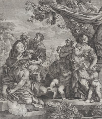 Cena alegórica com um cordeiro sacrificial, 1640-70. de Giovanni Battista Bonacina