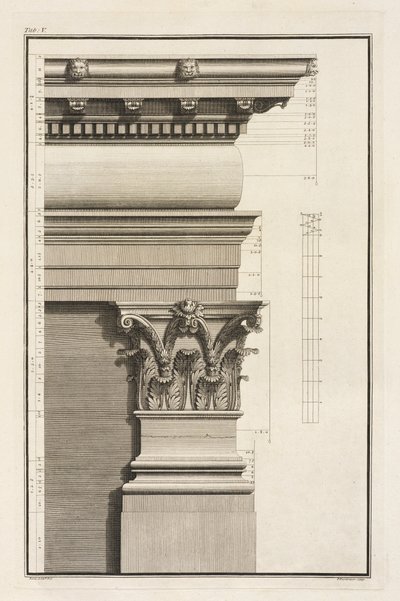 Base, Capital e Entablamento do Pilastra, 1753 de Giovanni Battista Borra