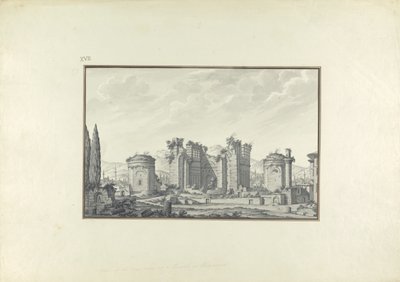 Kizil Avlu, o Salão Central, em Pergamon (caneta e tinta e papel lavado) de Giovanni Battista Borra