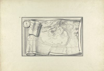 Plano das ruínas de Sardes com vestígios de edifícios antigos ainda existentes em 1750, c.1750 (caneta e tinta com lavagem sobre grafite sobre papel) de Giovanni Battista Borra