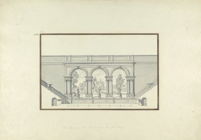 Reconstrução do Segundo Teatro de Laodicéia, c.1750 (caneta e tinta e lavagem sobre grafite sobre papel) de Giovanni Battista Borra