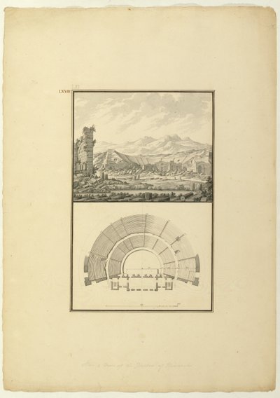 Ver e Plano do Teatro de Hierápolis (agora Pamukkale), c.1750 (caneta e tinta e lavar no papel) de Giovanni Battista Borra