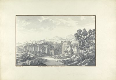 Vista dos banhos arruinados em Hadrians Villa em Tivoli, c.1750 de Giovanni Battista Borra