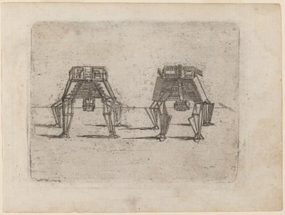 Duas figuras cúbicas com as mãos no chão de Giovanni Battista Bracelli