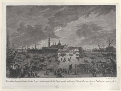 Vista noturna da procissão na véspera de Natal do Doge e Senado veneziano para San G..., 1763. de Giovanni Battista Brostoloni