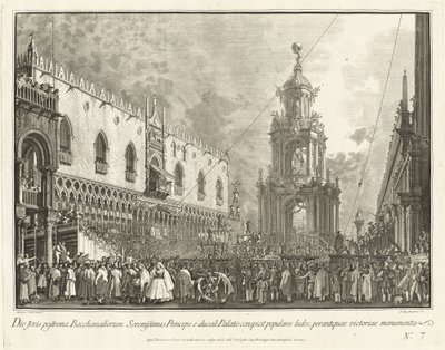 O Doge participa do festival da quinta-feira gorda na Piazzetta, 17631766. de Giovanni Battista Brostoloni