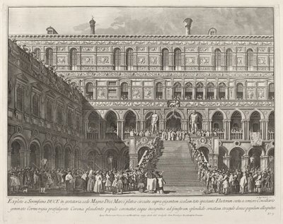O Doge coroado na Scala dei Giganti do Palácio Ducal, 17631766. de Giovanni Battista Brostoloni