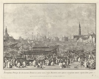 O Doge no Bucintoro Partindo para o Porto di Lido no dia da Ascensão, 17631766. de Giovanni Battista Brostoloni