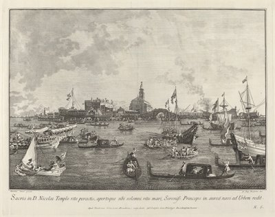 O Doge no Bucintoro saindo de San Nicolò di Lido, 17631766. de Giovanni Battista Brostoloni