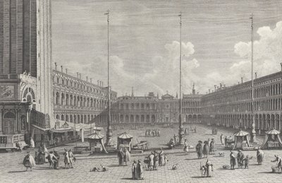 Vista da Piazza San Marco, com a igreja de San Geminiano ao fundo, e figuras e..., 1763. de Giovanni Battista Brostoloni