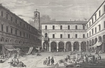 Vista da praça do mercado perto da igreja de San Giacomo, 1763., 1763. de Giovanni Battista Brostoloni