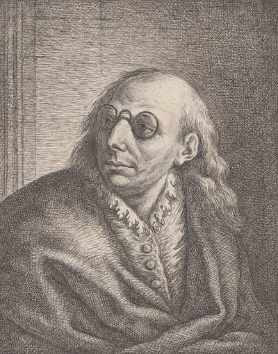 Retrato de Luca Giordano, usando óculos redondos e olhando para a esquerda, 1692-1727., 1692-1727. de Giovanni Battista Catenaro