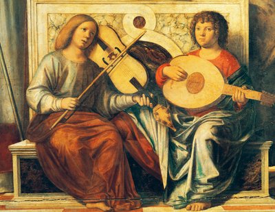 Querubins a tocar instrumentos musicais de Giovanni Battista Cima da Conegliano