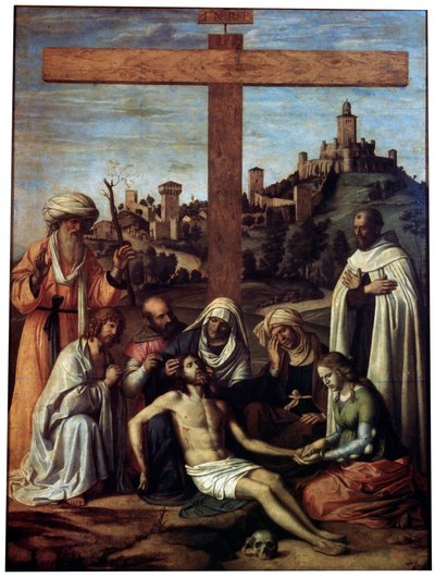 A Lamentação sobre Cristo com um Monge Carmelita, c1510. de Giovanni Battista Cima da Conegliano