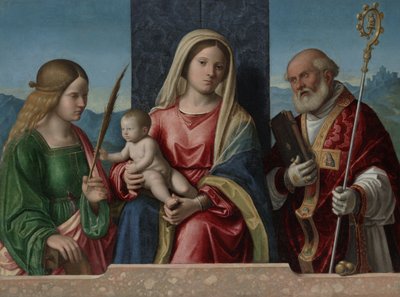 Virgem e menino com os santos Catarina e Nicolau, 1510-17 de Giovanni Battista Cima da Conegliano