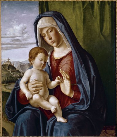 Virgem com criança (tempera no painel de Giovanni Battista Cima da Conegliano