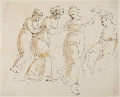 Uma ninfa sentada e três ninfas dançantes de Giovanni Battista Cipriani