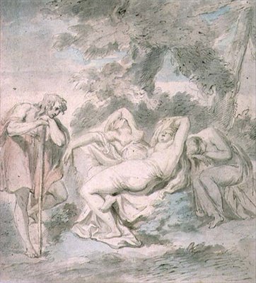 Cimon e Ifigênia: com duas atendentes femininas em uma paisagem de Giovanni Battista Cipriani