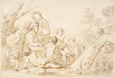 Jogando putti coroando uma esfinge de Giovanni Battista Cipriani