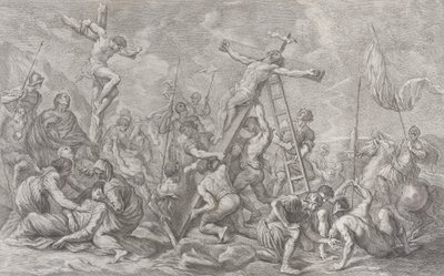 A Crucificação, com o abaixamento da cruz no centro, soldados por toda parte e um ladrão..., 1762. de Giovanni Battista Cipriani