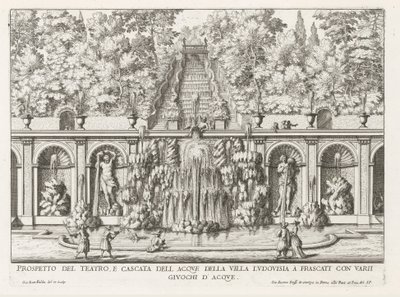 Cascade en Teatro delle Acque in de tuinen van de Villa Torlonia te Frascati
Prospetto del teatro e cascata dell