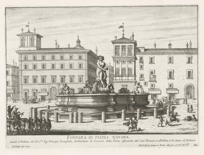 Fontana del Moro na Piazza Navona te Roma Fonte na Piazza Navona (título no objeto) Fontes de Roma (título da série) Fonteinen van Rome (título da série) de Giovanni Battista Falda