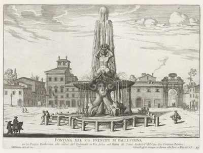 Fonte Triton na Piazza Barberini te Roma Fonte do Sr. Prencipe di Pallestrina (título no objeto) Fontes de Roma (título da série) Fonteinen van Rome (título da série) de Giovanni Battista Falda