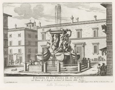 Fonte das Tartarugas na Piazza Mattei te Rome Fonte na Piazza de ss.ri Mattei (título no objeto) Fontes de Roma (título da série) Fonteinen van Rome (título da série) de Giovanni Battista Falda