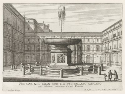 Fontein in de Cortile del Belvedere in het Vaticaan
Fonte no Grande Pátio do Palácio do Vaticano (título sobre o objecto)
Fontes de Roma (título da série)
Fonteinen van Rome (título da série) de Giovanni Battista Falda