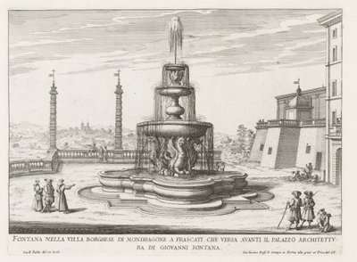 Fontein in de tuinen van de Villa Mondragone te Frascati
Fonte na Villa Borghese de Mondragone em Frascati (...) (título sobre o objecto)
Fontes nas vilas de Frascati (título da série)
Fonteinen van Frascati (título da série) de Giovanni Battista Falda
