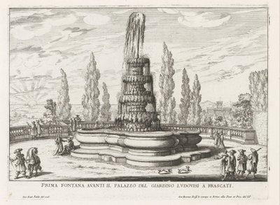 Fontein in de tuinen van de Villa Torlonia te Frascati
Primeira fonte em frente ao Palácio do Jardim Ludovisi em Frascati (título sobre o objecto)
Fontes nas vilas de Frascati (título da série)
Fonteinen van Frascati (título da série) de Giovanni Battista Falda